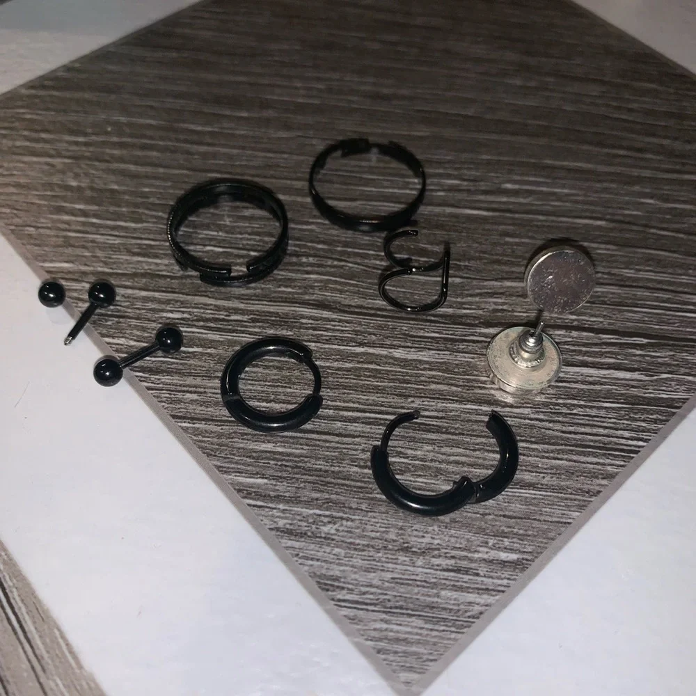 Stainless Men’s Steel Earrings and rings NWOT